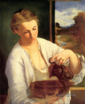  Impressionismus Malerei - Frau gießt Wasser Studie von Suzanne Leenhoff Realismus Impressionismus Edouard Manet